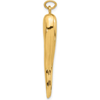 14K Yellow Gold 3D Polished Italian Horn Pendant - 43.2mm Length by Oro Pregiato