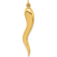 14K Yellow Gold 3D Polished Italian Horn Pendant - 43.2mm Length by Oro Pregiato