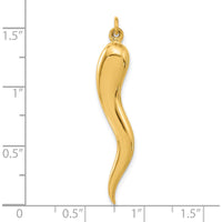 14K Yellow Gold 3D Polished Italian Horn Pendant - 43.2mm Length by Oro Pregiato