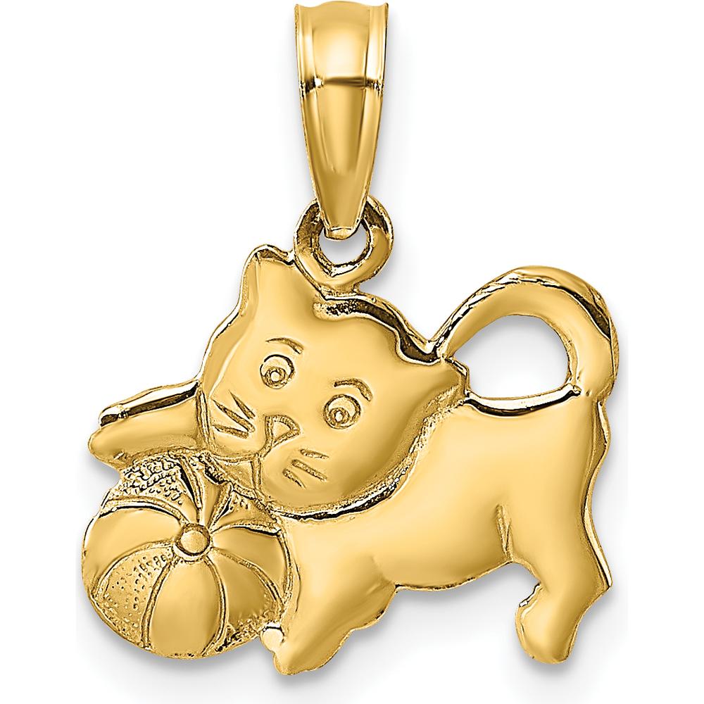 14K Yellow Gold 3D Polished Kitten with Ball Charm - 15.1mm Length, 13mm Width by Oro Pregiato