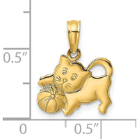 14K Yellow Gold 3D Polished Kitten with Ball Charm - 15.1mm Length, 13mm Width by Oro Pregiato