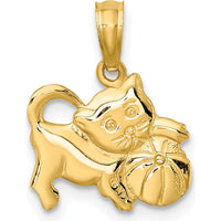 14K Yellow Gold 3D Polished Kitten with Ball Charm - 15.1mm Length, 13mm Width by Oro Pregiato