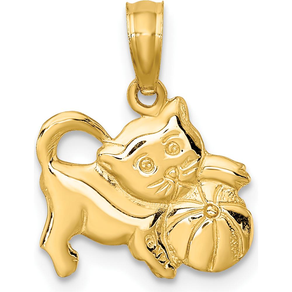 14K Yellow Gold 3D Polished Kitten with Ball Charm - 15.1mm Length, 13mm Width by Oro Pregiato