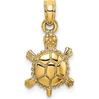 14K Yellow Gold 3D Polished Land Turtle Charm - Nature-Inspired Pendant by Oro Pregiato