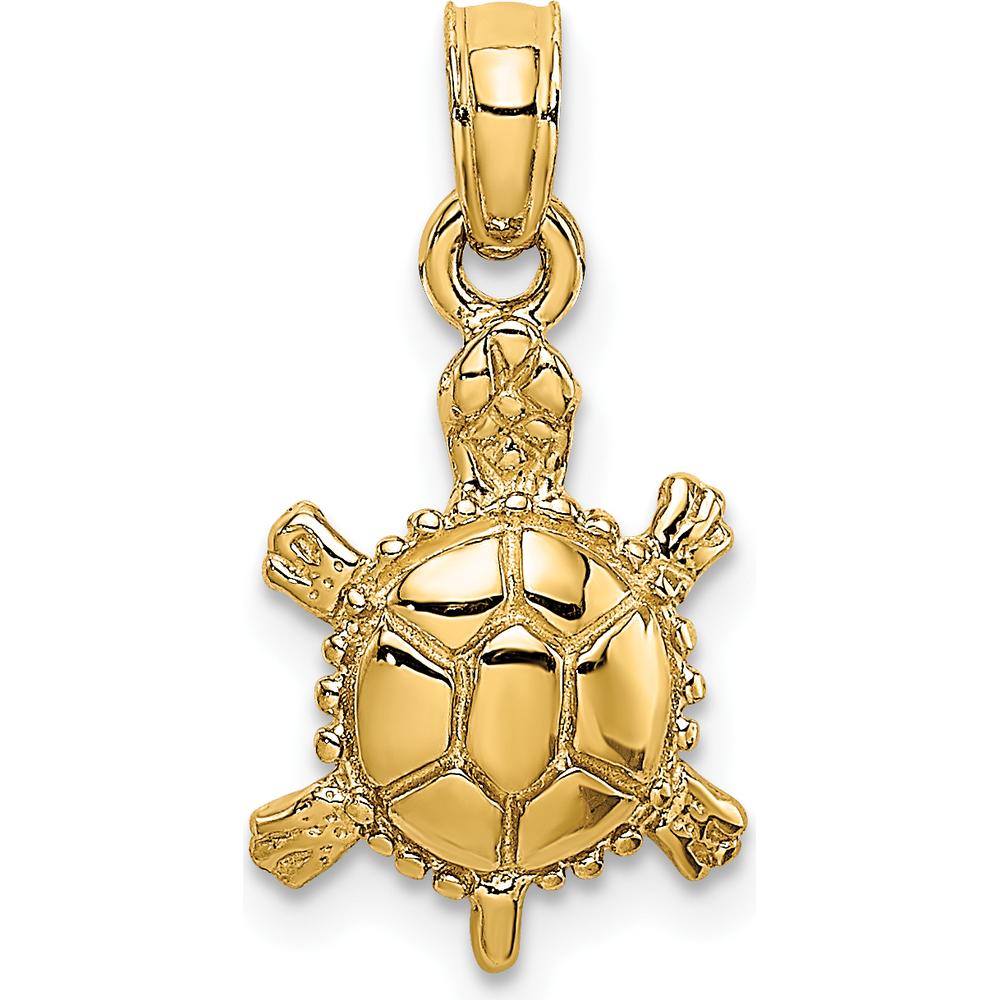 14K Yellow Gold 3D Polished Land Turtle Charm - Nature-Inspired Pendant by Oro Pregiato
