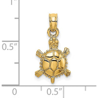14K Yellow Gold 3D Polished Land Turtle Charm - Nature-Inspired Pendant by Oro Pregiato
