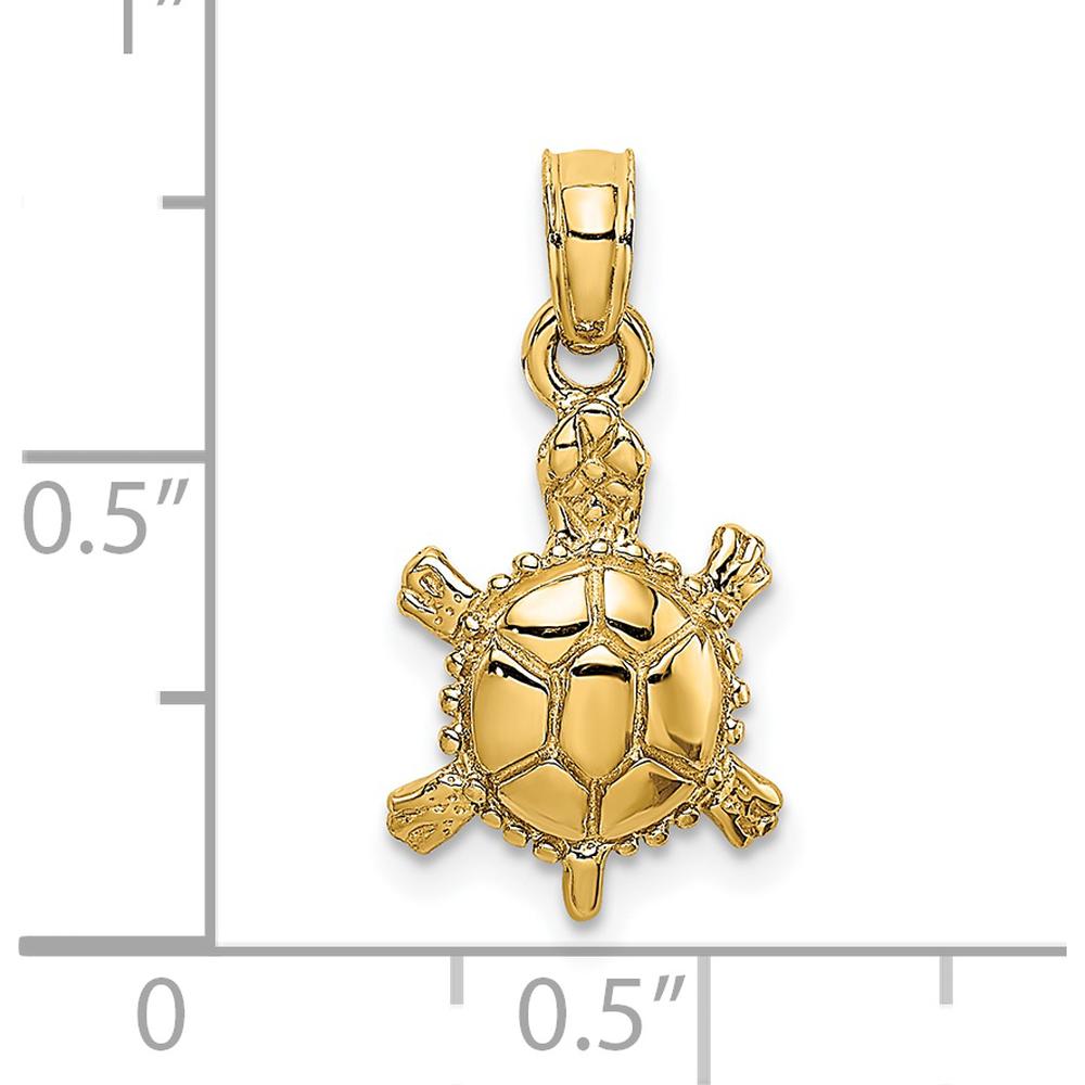 14K Yellow Gold 3D Polished Land Turtle Charm - Nature-Inspired Pendant by Oro Pregiato