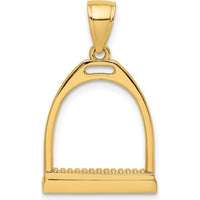 14K Yellow Gold 3D Polished Large Horse Stirrup Charm Pendant - Equestrian Design by Oro Pregiato