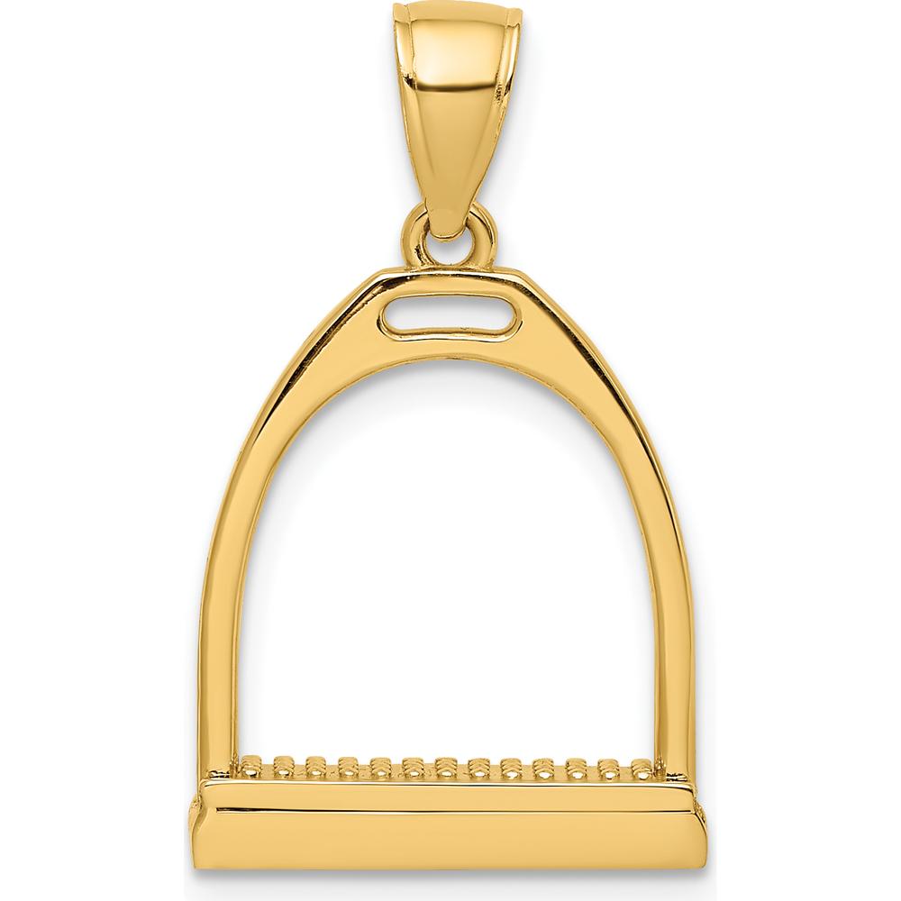 14K Yellow Gold 3D Polished Large Horse Stirrup Charm Pendant - Equestrian Design by Oro Pregiato