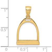 14K Yellow Gold 3D Polished Large Horse Stirrup Charm Pendant - Equestrian Design by Oro Pregiato