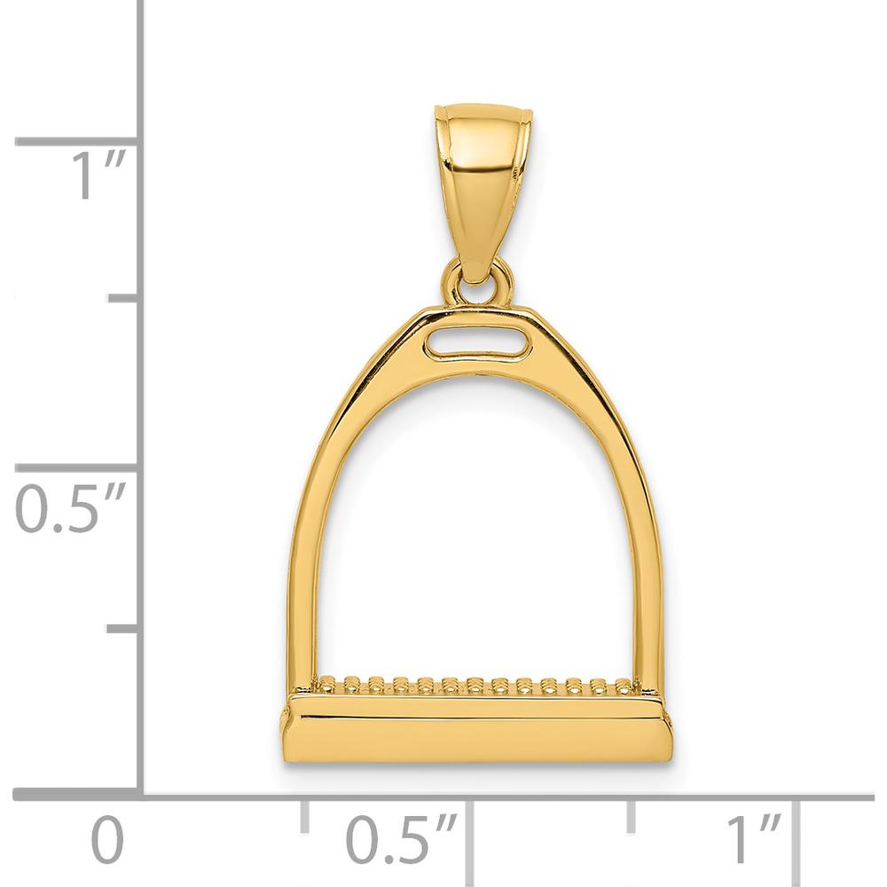 14K Yellow Gold 3D Polished Large Horse Stirrup Charm Pendant - Equestrian Design by Oro Pregiato