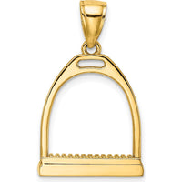 14K Yellow Gold 3D Polished Large Horse Stirrup Charm Pendant - Equestrian Design by Oro Pregiato