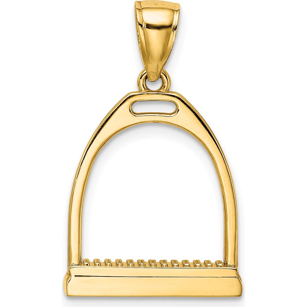 14K Yellow Gold 3D Polished Large Horse Stirrup Charm Pendant - Equestrian Design by Oro Pregiato