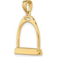 14K Yellow Gold 3D Polished Large Horse Stirrup Charm Pendant - Equestrian Design by Oro Pregiato