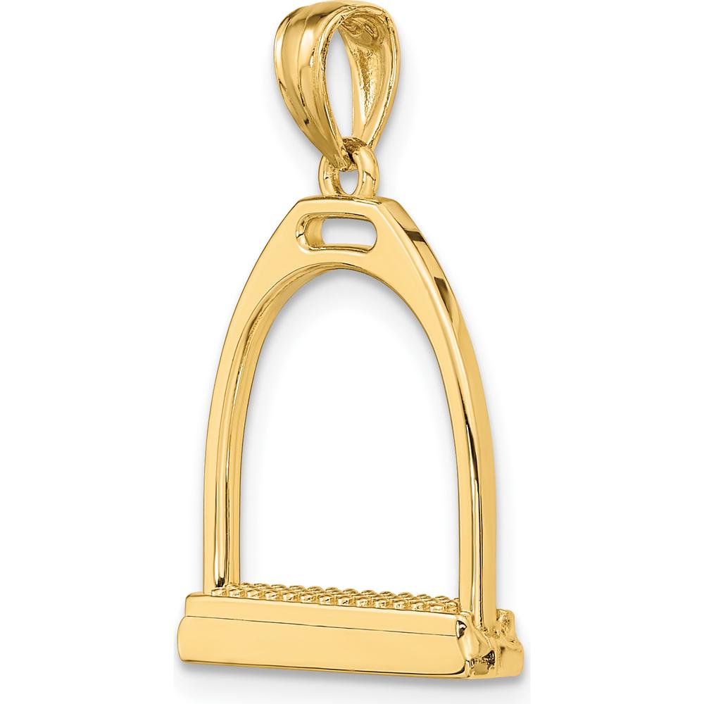 14K Yellow Gold 3D Polished Large Horse Stirrup Charm Pendant - Equestrian Design by Oro Pregiato