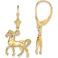 14K Yellow Gold 3D Polished Leverback Horse Drop Earrings by 0