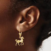 14K Yellow Gold 3D Polished Leverback Horse Drop Earrings by 0