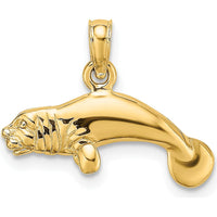 14K Yellow Gold 3D Polished Manatee Charm Pendant by Oro Pregiato