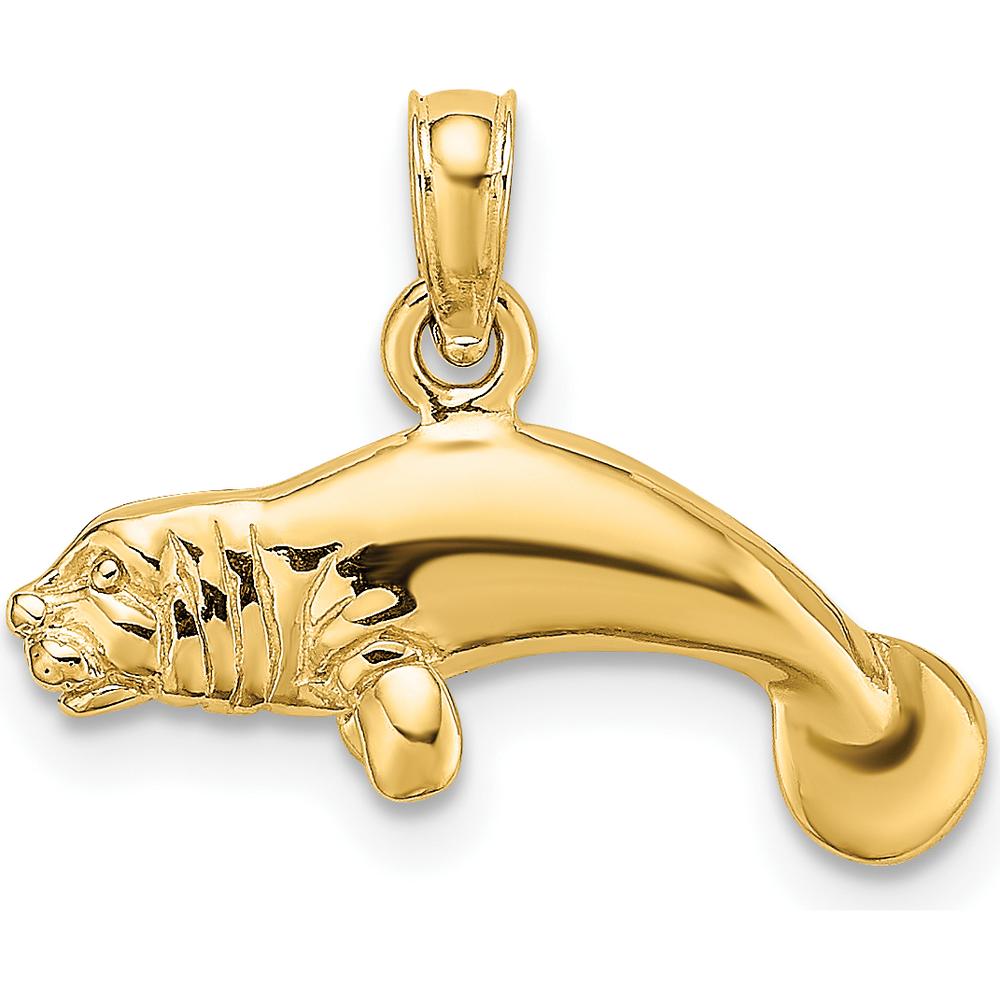 14K Yellow Gold 3D Polished Manatee Charm Pendant by Oro Pregiato