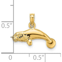 14K Yellow Gold 3D Polished Manatee Charm Pendant by Oro Pregiato