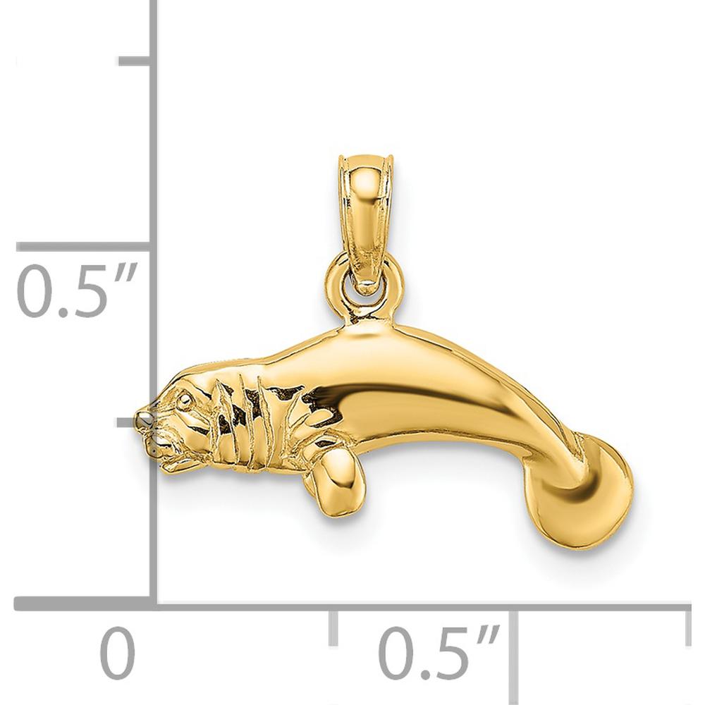 14K Yellow Gold 3D Polished Manatee Charm Pendant by Oro Pregiato