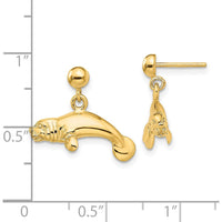 14K Yellow Gold 3D Polished Manatee Dangle Earrings by 0