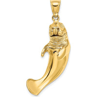 14K Yellow Gold 3D Polished Manatee Pendant Charm by Oro Pregiato
