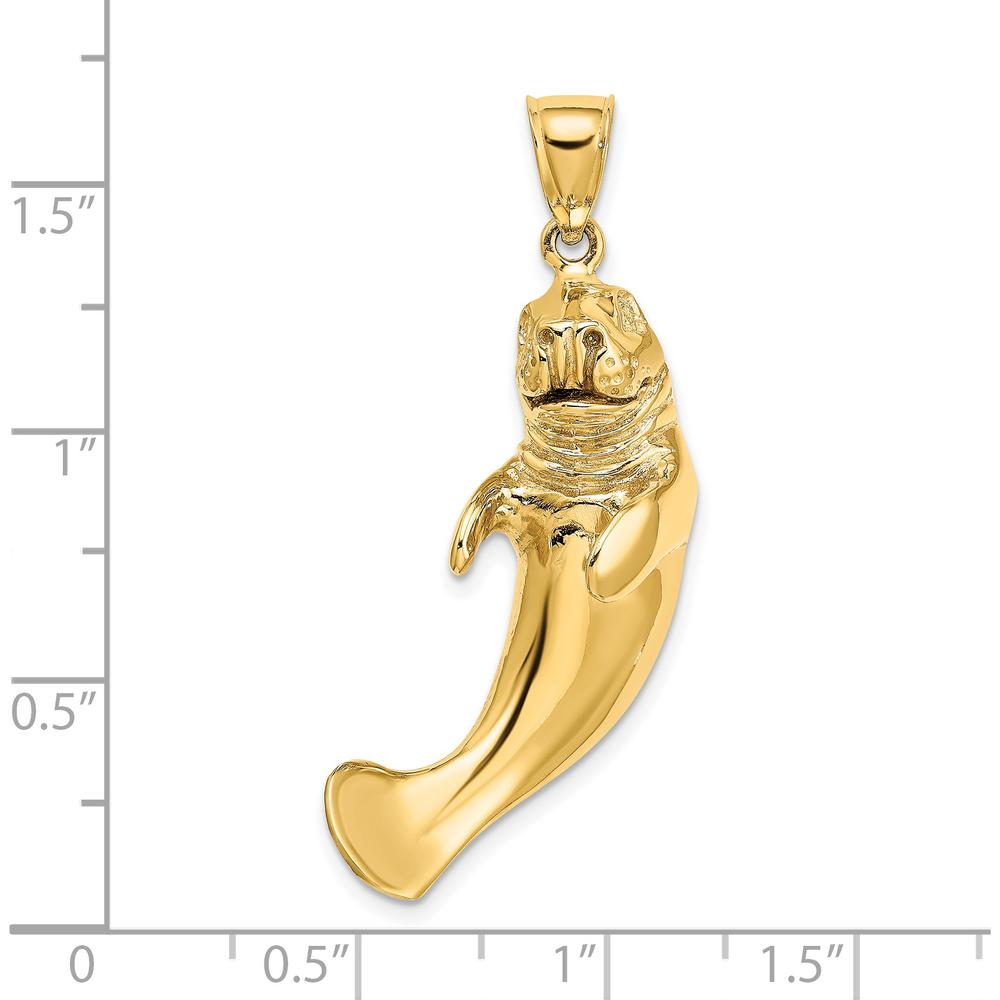 14K Yellow Gold 3D Polished Manatee Pendant Charm by Oro Pregiato