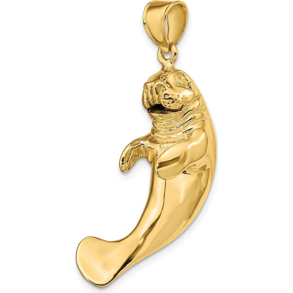 14K Yellow Gold 3D Polished Manatee Pendant Charm by Oro Pregiato