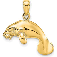14K Yellow Gold 3D Polished Manatee Pendant by Oro Pregiato
