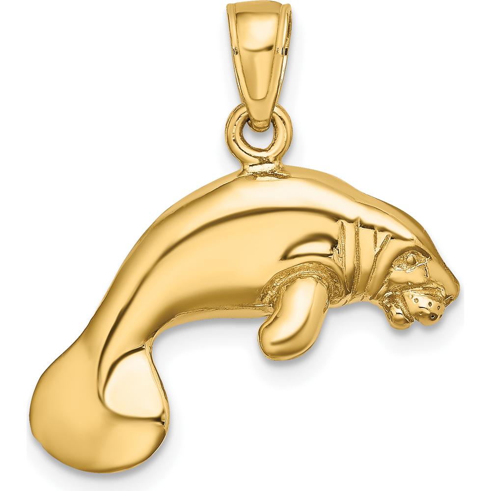 14K Yellow Gold 3D Polished Manatee Pendant by Oro Pregiato