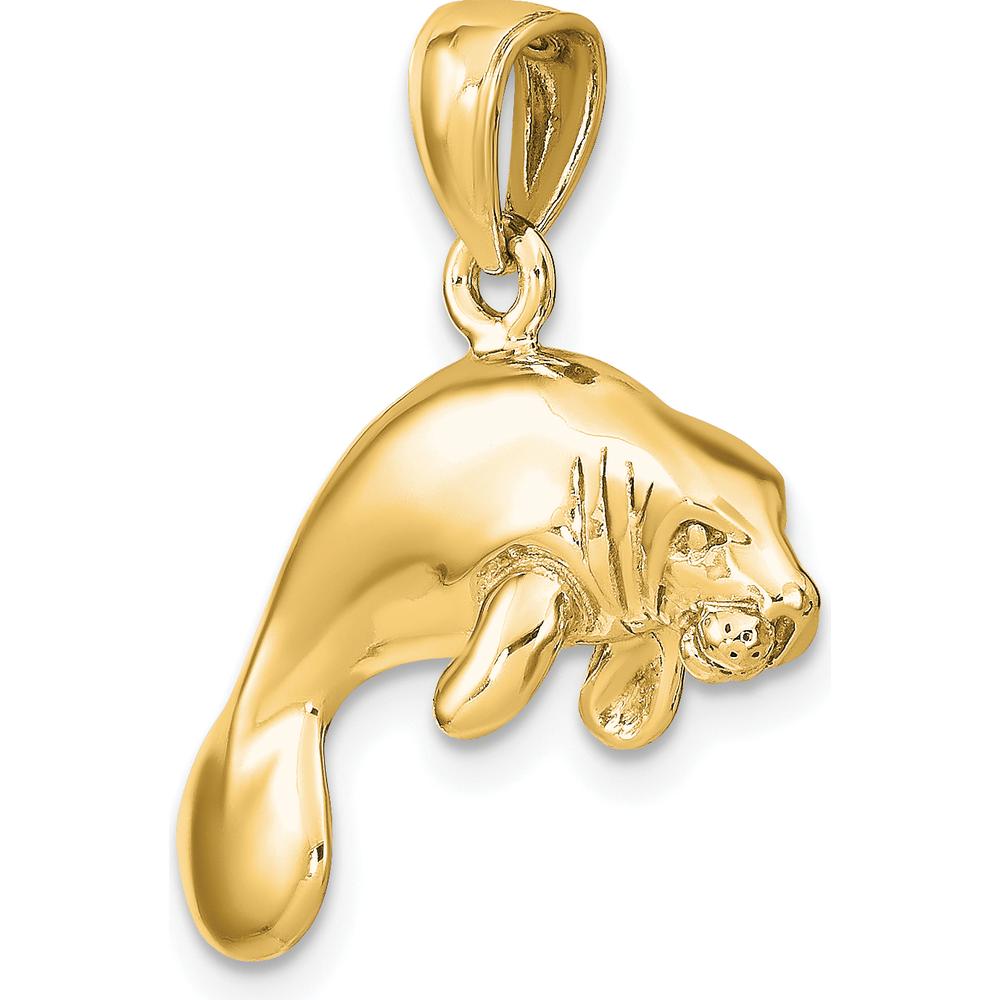 14K Yellow Gold 3D Polished Manatee Pendant by Oro Pregiato
