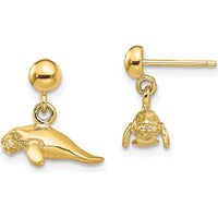 14K Yellow Gold 3D Polished Mini Manatee Dangle Earrings by 0