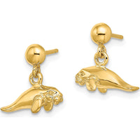 14K Yellow Gold 3D Polished Mini Manatee Dangle Earrings by 0