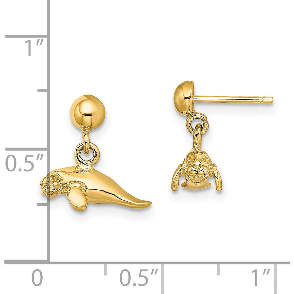 14K Yellow Gold 3D Polished Mini Manatee Dangle Earrings by 0