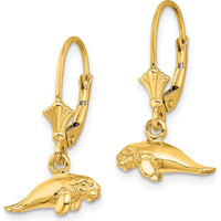 14K Yellow Gold 3D Polished Mini Manatee Leverback Drop Earrings by 0