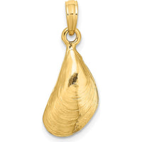 14K Yellow Gold 3D Polished Mussel Shell Charm - 21mm Length by Oro Pregiato