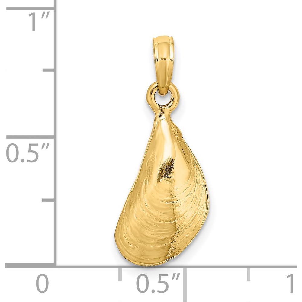 14K Yellow Gold 3D Polished Mussel Shell Charm - 21mm Length by Oro Pregiato