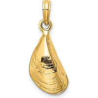 14K Yellow Gold 3D Polished Mussel Shell Charm - 21mm Length by Oro Pregiato