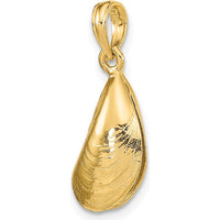 14K Yellow Gold 3D Polished Mussel Shell Charm - 21mm Length by Oro Pregiato