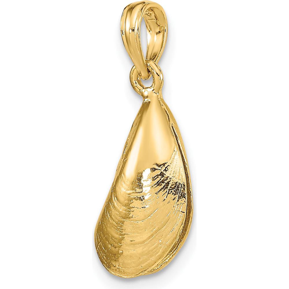 14K Yellow Gold 3D Polished Mussel Shell Charm - 21mm Length by Oro Pregiato