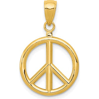 14K Yellow Gold 3D Polished Peace Sign Charm Pendant - Unisex by Oro Pregiato