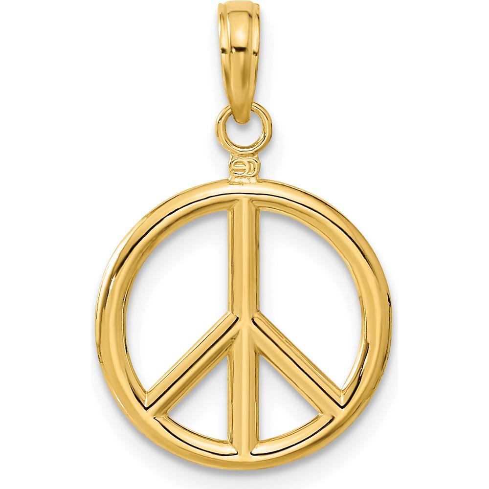 14K Yellow Gold 3D Polished Peace Sign Charm Pendant - Unisex by Oro Pregiato