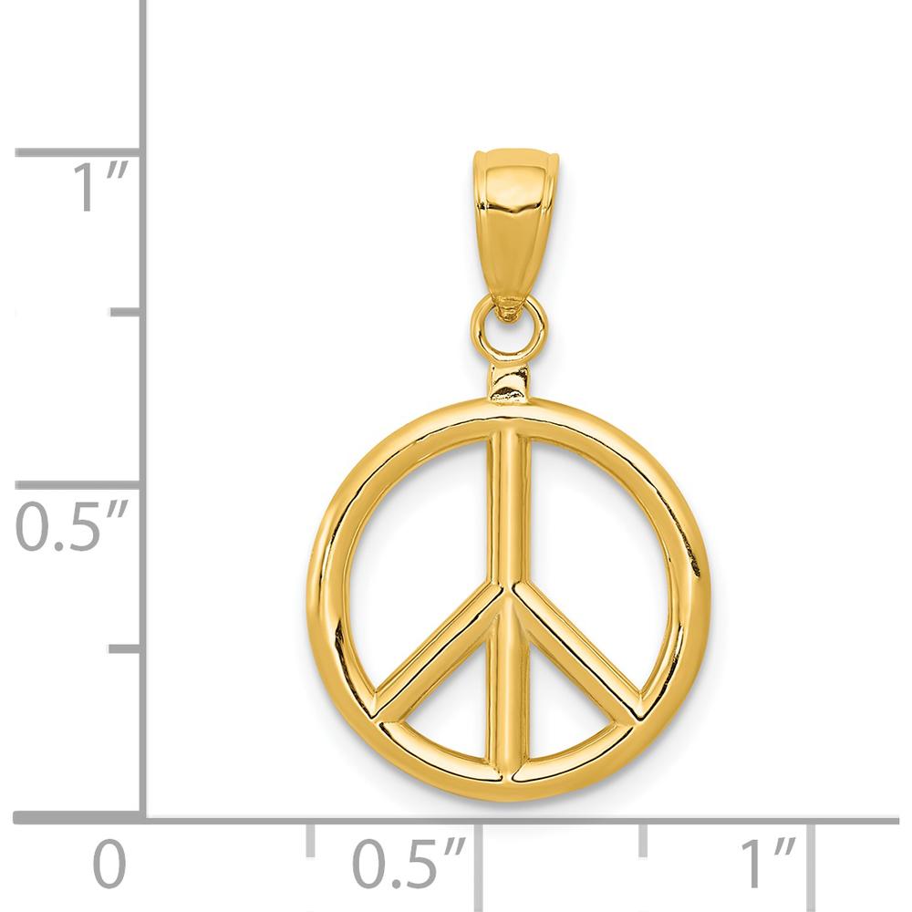 14K Yellow Gold 3D Polished Peace Sign Charm Pendant - Unisex by Oro Pregiato