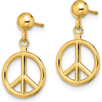 14K Yellow Gold 3D Polished Peace Symbol Dangle Earrings by 0