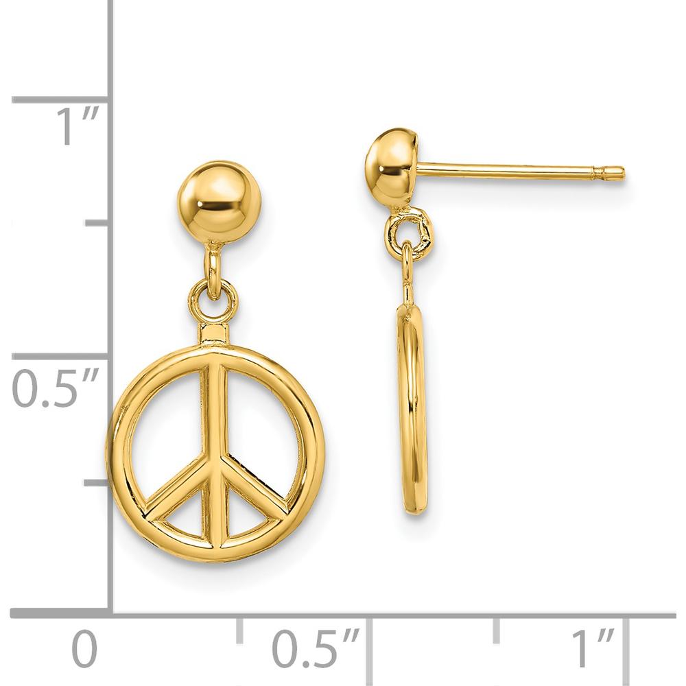 14K Yellow Gold 3D Polished Peace Symbol Dangle Earrings by 0