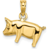 14K Yellow Gold 3D Polished Pig with Curly Tail Pendant Charm by Oro Pregiato