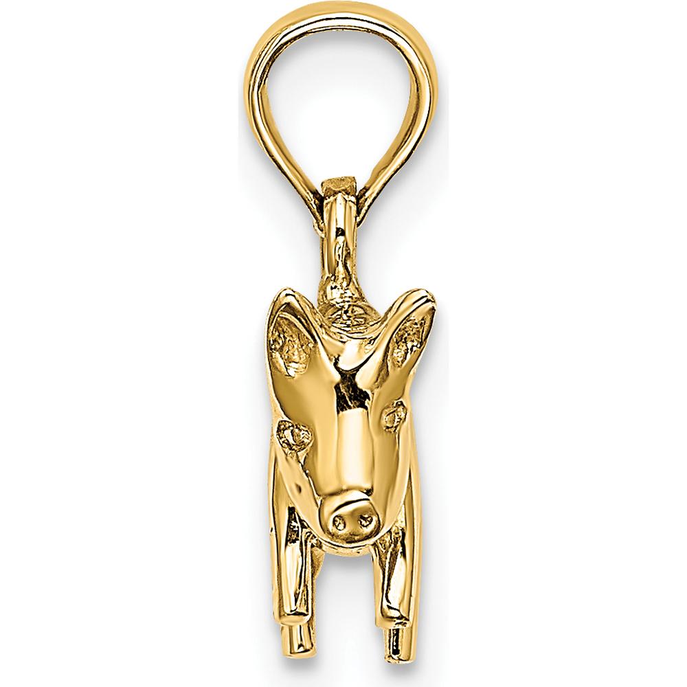 14K Yellow Gold 3D Polished Pig with Curly Tail Pendant Charm by Oro Pregiato