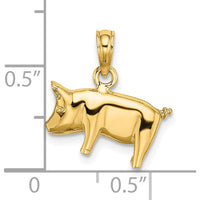 14K Yellow Gold 3D Polished Pig with Curly Tail Pendant Charm by Oro Pregiato