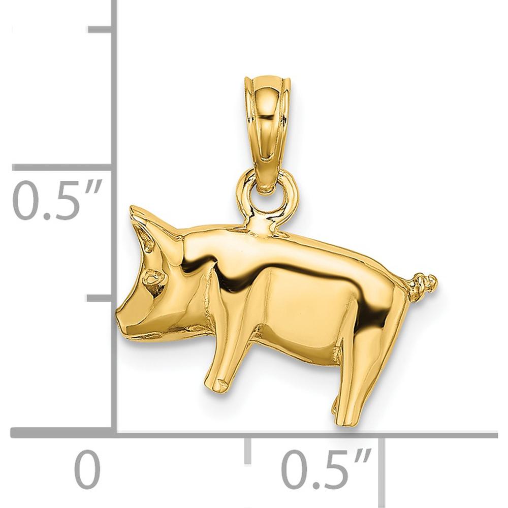 14K Yellow Gold 3D Polished Pig with Curly Tail Pendant Charm by Oro Pregiato